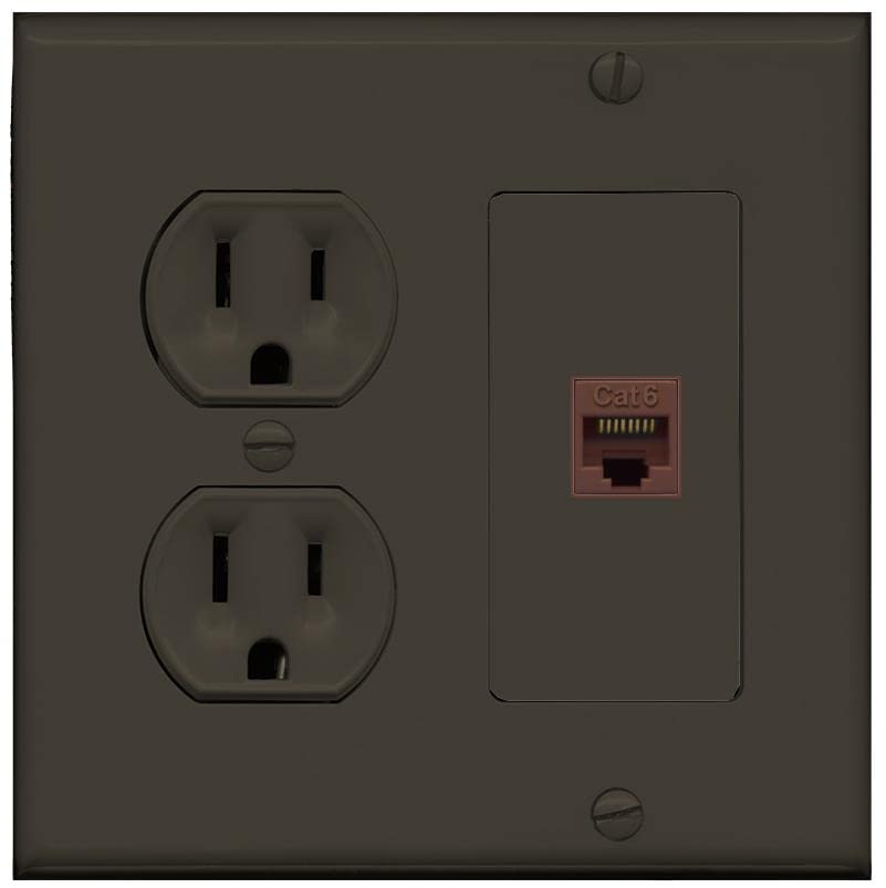 RiteAV 1 Port Cat6 Ethernet Wall Plate Female-Female - Round Outlet [Brown/Brown]