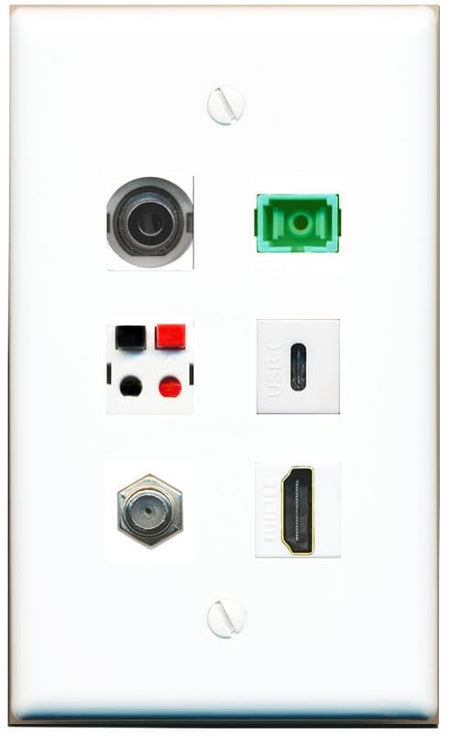 RiteAV 3.5mm COAX HDMI SC-APC-SX SPEAKER USBC Flat/Solid Wall Plate [White]