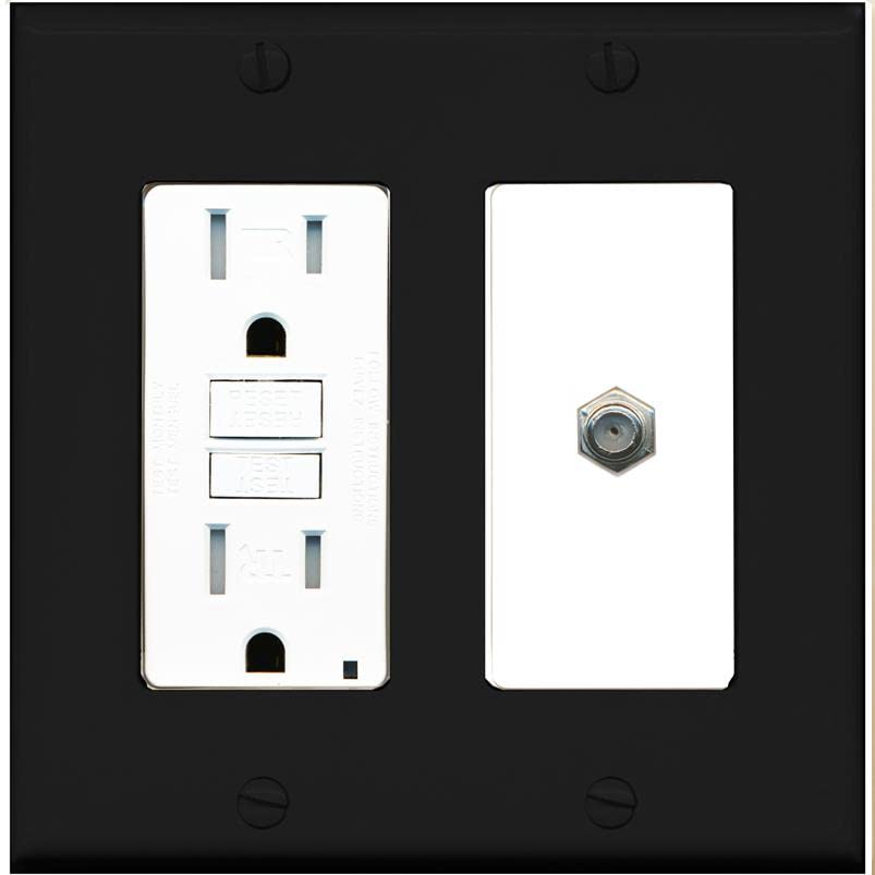 RiteAV 1 Port Coax Cable TV F-Type Wall Plate - GFCI [Black/White]