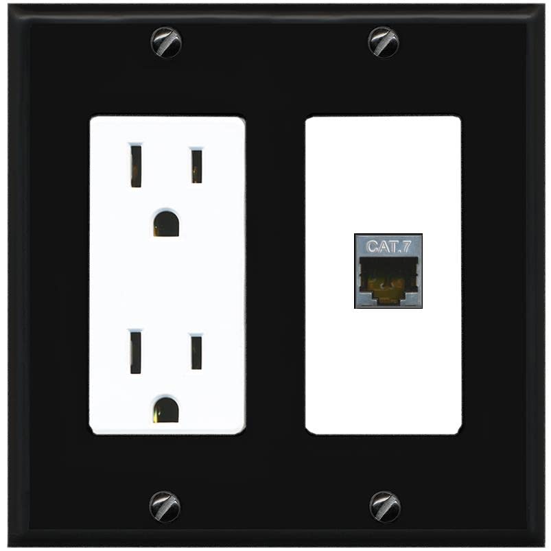 RiteAV 1 Port Cat7 Shielded Ethernet Wall Plate - Outlet [Black/White]