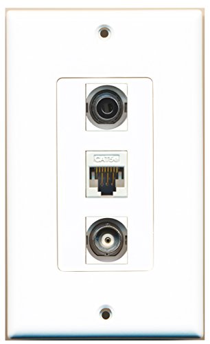 RiteAV 1 Port 3.5mm 1 Port BNC 1 Port Cat5e Ethernet White Wall Plate OVERSIZED