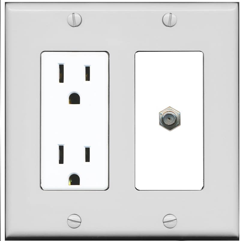 RiteAV 1 Port Coax Cable TV F-Type Wall Plate - Outlet [Gray/White]