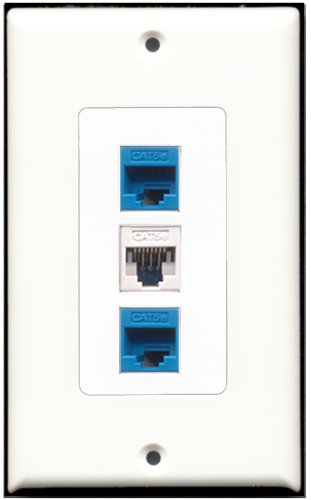 RiteAV 1 Port Cat5e Ethernet White 2 Port Cat5e Ethernet Blue Wall Plate OVERSIZED