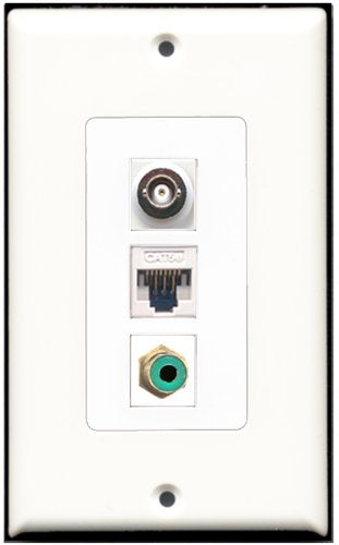 RiteAV 1 Port RCA Green 1 BNC 1 Cat5e Ethernet White Wall Plate OVERSIZED