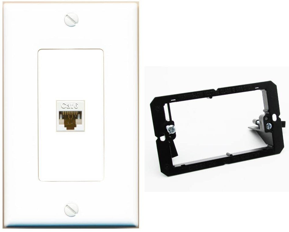 RiteAV 1 Port Cat6 Ethernet Wall Plate Female-Female - 1 Gang w-Bracket [White/White]