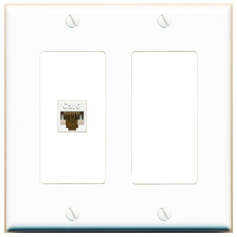 RiteAV 1 Port Cat6 Ethernet Wall Plate Female-Female - 2 Gang [White/White]