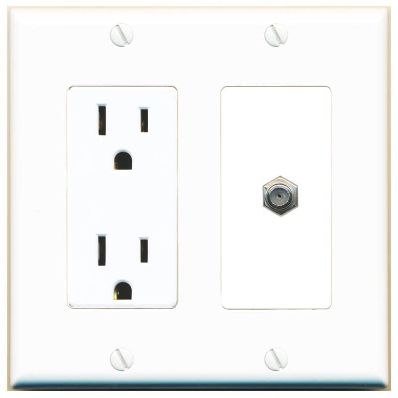 RiteAV 1 Port Coax Cable TV F-Type Wall Plate - Outlet [White/White]