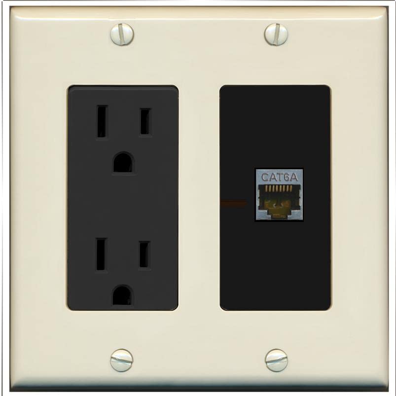 RiteAV 1 Port Cat6A Wall Plate - Outlet [Light-Almond/Black]