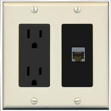 RiteAV 1 Port Cat6A Wall Plate - Outlet [Light-Almond/Black]
