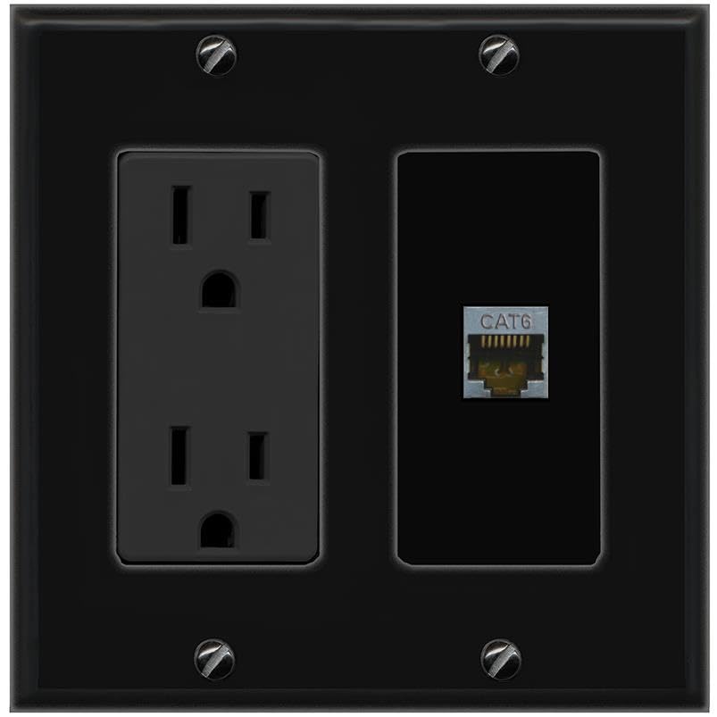 RiteAV CAT6-SHIELDED Wall Plate with Power Outlet [Black]