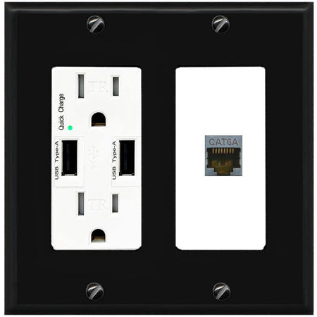 RiteAV 1 Port Cat6A Wall Plate - USB Charger [Black/White]