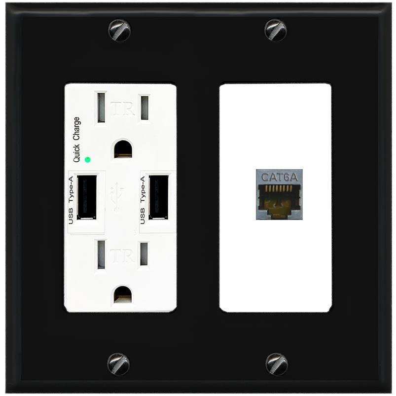 RiteAV 1 Port Cat6A Wall Plate - USB Charger [Black/White]