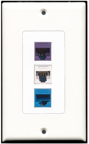 RiteAV 1 Port Cat5e Ethernet White 1 Cat5e Ethernet Blue 1 Cat5e Ethernet Purple Wall Plate OVERSIZED