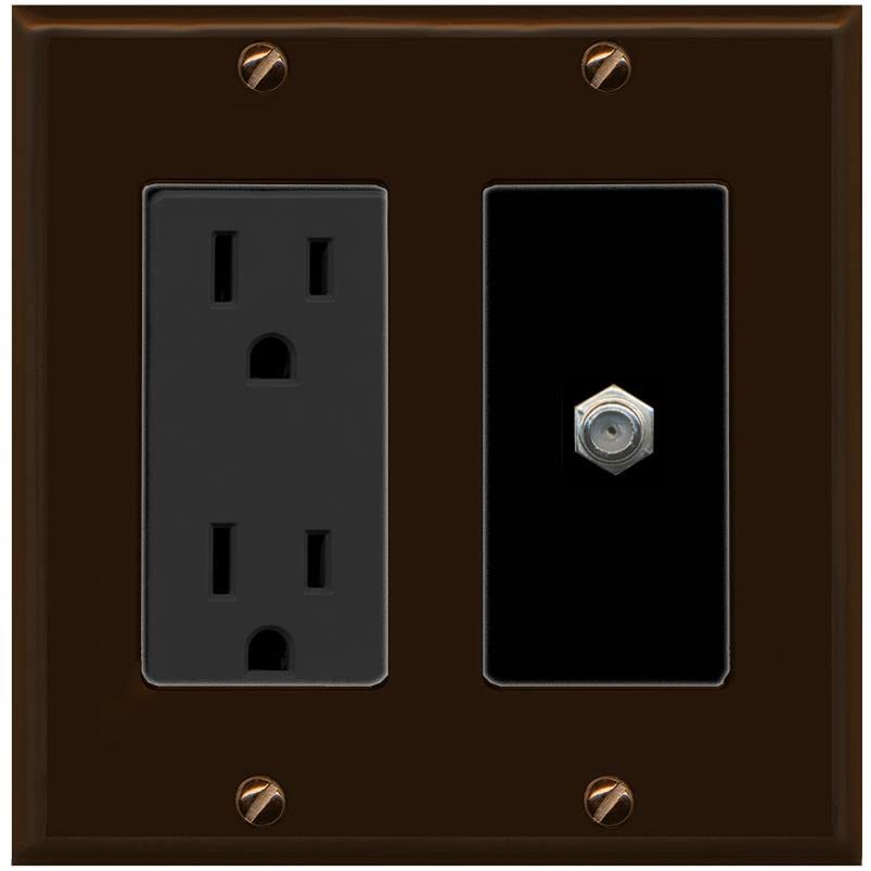 RiteAV 1 Port Coax Cable TV F-Type Wall Plate - Outlet [Brown/Black]