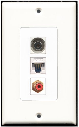 RiteAV 1 Port RCA Red 1 3.5mm 1 Cat5e Ethernet White Wall Plate OVERSIZED