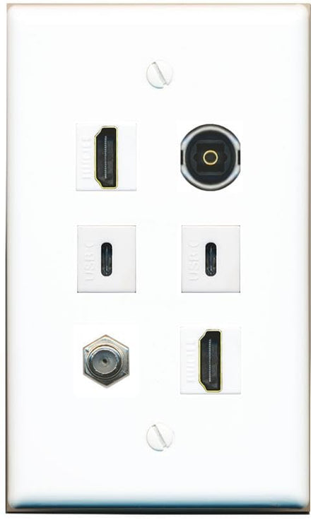 RiteAV Coax 2 HDMI TOSLINK 2 USBC Flat/Solid Wall Plate [White]