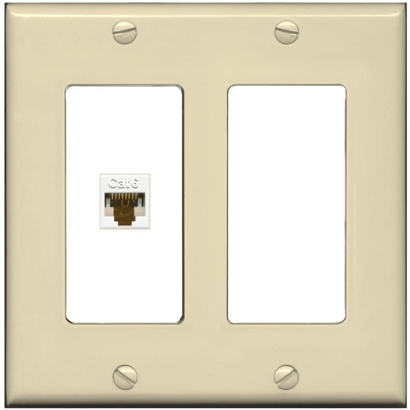 RiteAV 1 Port Cat6 Ethernet Wall Plate Female-Female - 2 Gang [Ivory/White]