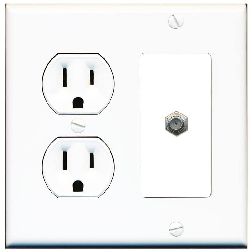 RiteAV 1 Port Coax Cable TV F-Type Wall Plate - Round Outlet [White/White]