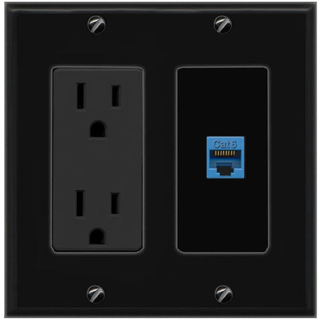 RiteAV CAT6-BLUE Wall Plate with Power Outlet [Black]