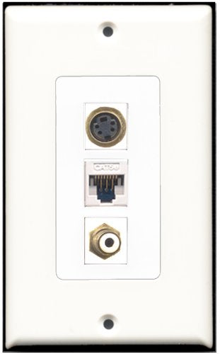 RiteAV 1 Port RCA White 1 S-Video 1 Cat5e Ethernet White Wall Plate OVERSIZED