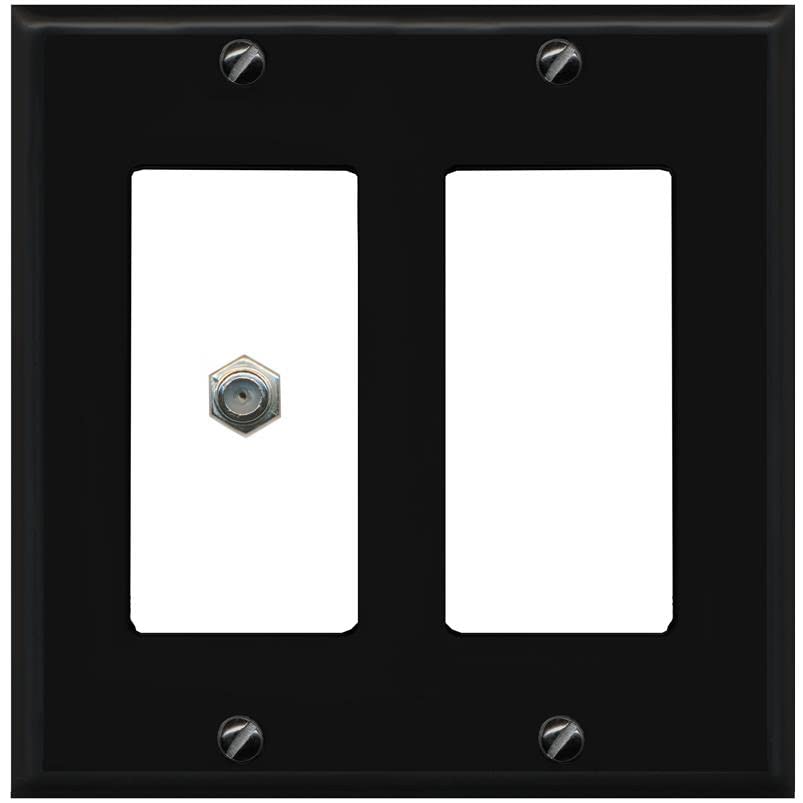 RiteAV 1 Port Coax Cable TV F-Type Wall Plate - 2 Gang [Black/White]