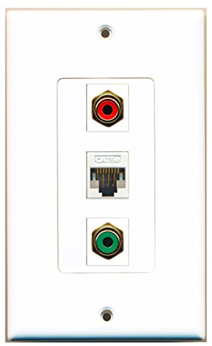 RiteAV 1 Port RCA Red 1 Port RCA Green 1 Port Cat5e Ethernet White Wall Plate OVERSIZED