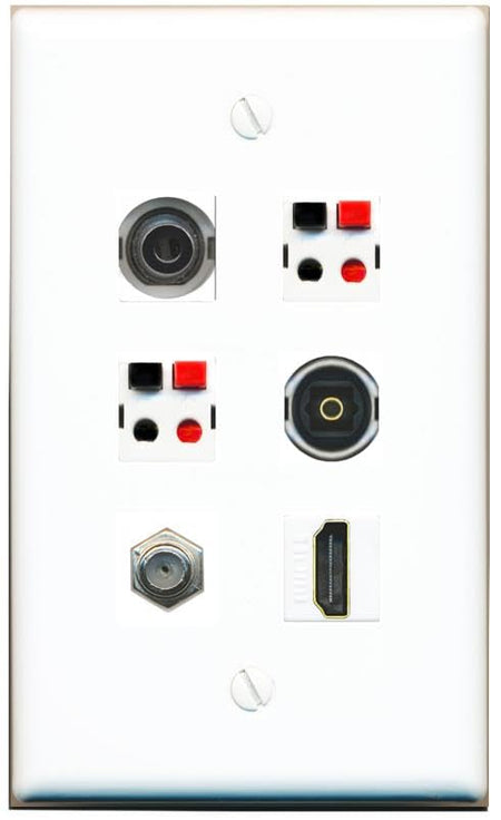 RiteAV 3.5mm COAX HDMI 2 SPEAKER TOSLINK Flat/Solid Wall Plate [White]