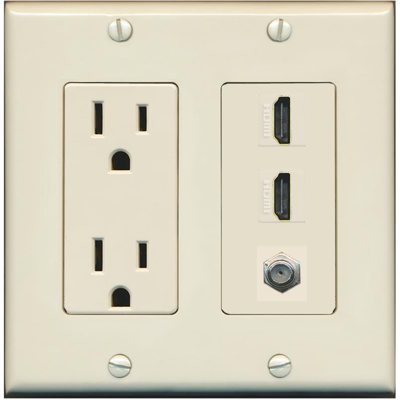 Coax 2 HDMI Wall Plate-Outlet Light-Almond