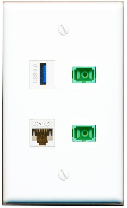 RiteAV - CAT6 2 SC-APC Singlemode Simplex USB-3 Wall Plate Flat White