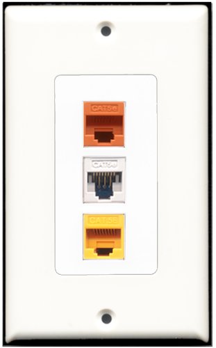 RiteAV 1 Port Cat5e Ethernet White 1 Cat5e Ethernet Yellow 1 Cat5e Ethernet Orange Wall Plate OVERSIZED