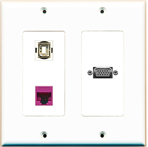 RiteAV (2 Gang Decorative Svga Cat5e Pink USB B-B Wall Plate Light Almond