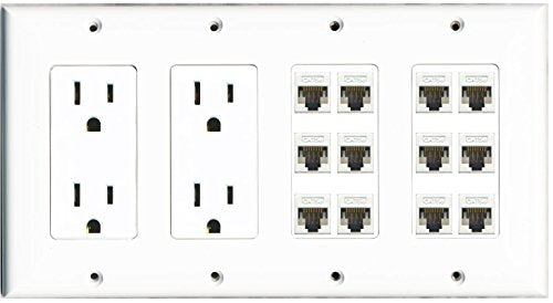 RiteAV - (4 Gang 2 15A Power Outlet 12 Cat5e White Wall Plate White