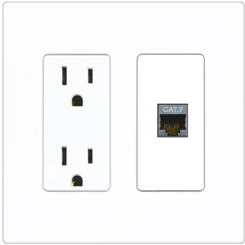 RiteAV 1 Port Cat7 Shielded Ethernet Wall Plate - Outlet [Screwless White]