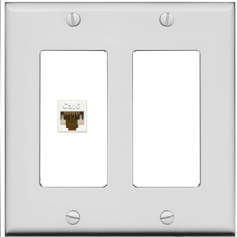 RiteAV 1 Port Cat6 Ethernet Wall Plate Female-Female - 2 Gang [Gray/White]