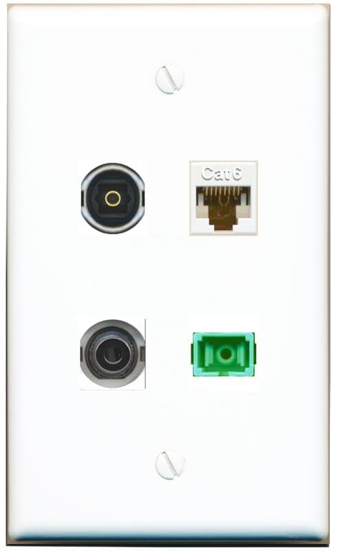 RiteAV - 3-5MM CAT6 SC-APC Singlemode Simplex TOSLINK Wall Plate Flat White