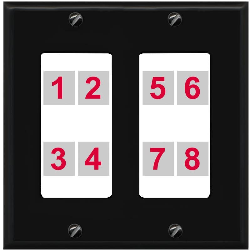 RiteAV - Custom Wall Plate 8 Port - 2 Gang [Black/White]