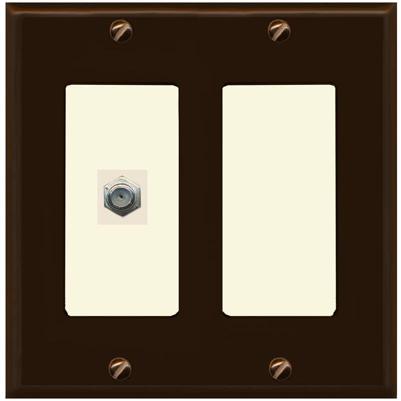 RiteAV 1 Port Coax Cable TV F-Type Wall Plate - 2 Gang [Brown/Light-Almond]