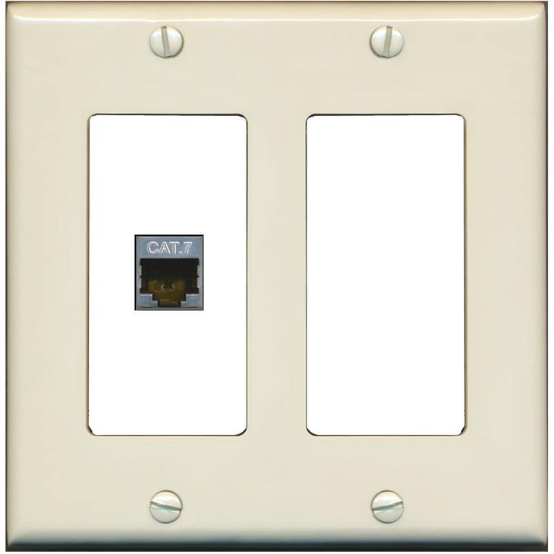 RiteAV 1 Port Cat7 Shielded Ethernet Wall Plate - 2 Gang [Light-Almond/White]