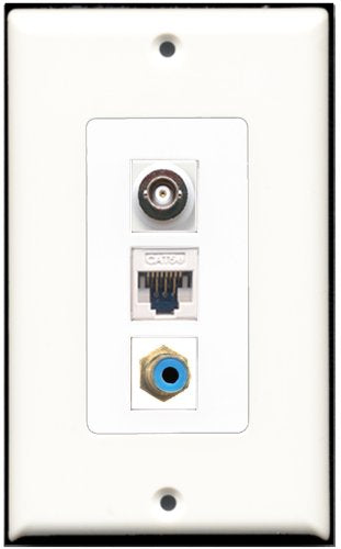 RiteAV 1 Port RCA Blue 1 BNC 1 Cat5e Ethernet White Wall Plate OVERSIZED