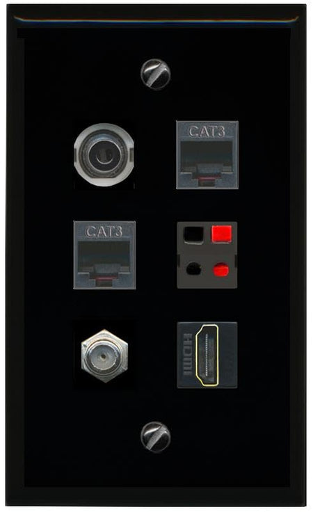 RiteAV 3.5mm COAX HDMI 2 PHONE SPEAKER Flat/Solid Wall Plate [Black]