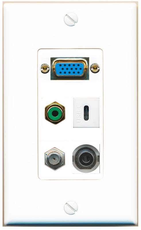 RiteAV SVGA + 3.5mm COAX RCA-GREEN USBC Wall Plate [White]
