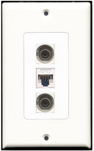 RiteAV 2 Port 3.5mm 1 Cat5e Ethernet White Wall Plate OVERSIZED