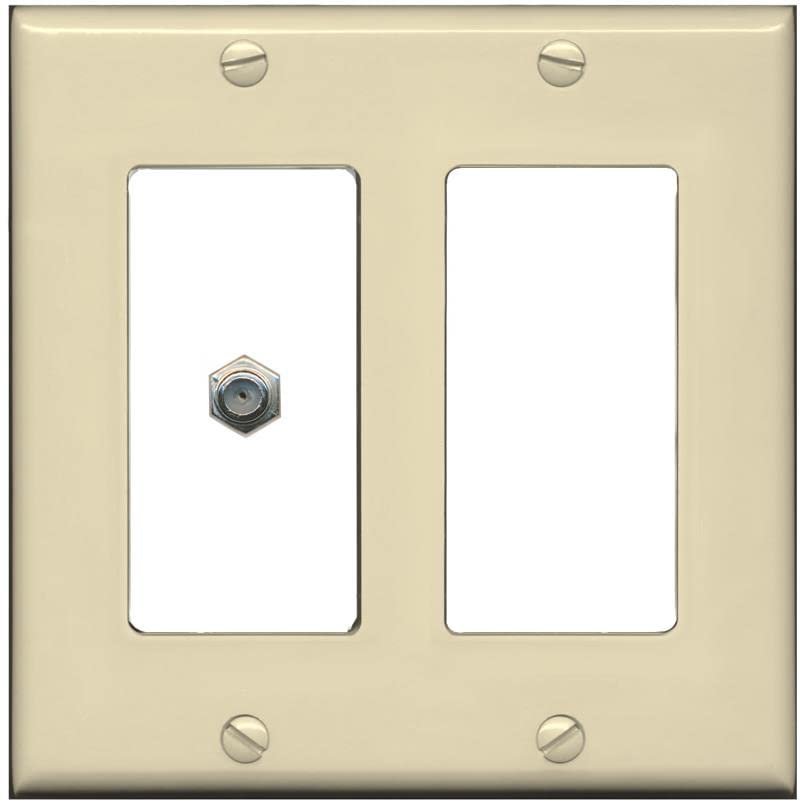 RiteAV 1 Port Coax Cable TV F-Type Wall Plate - 2 Gang [Ivory/White]
