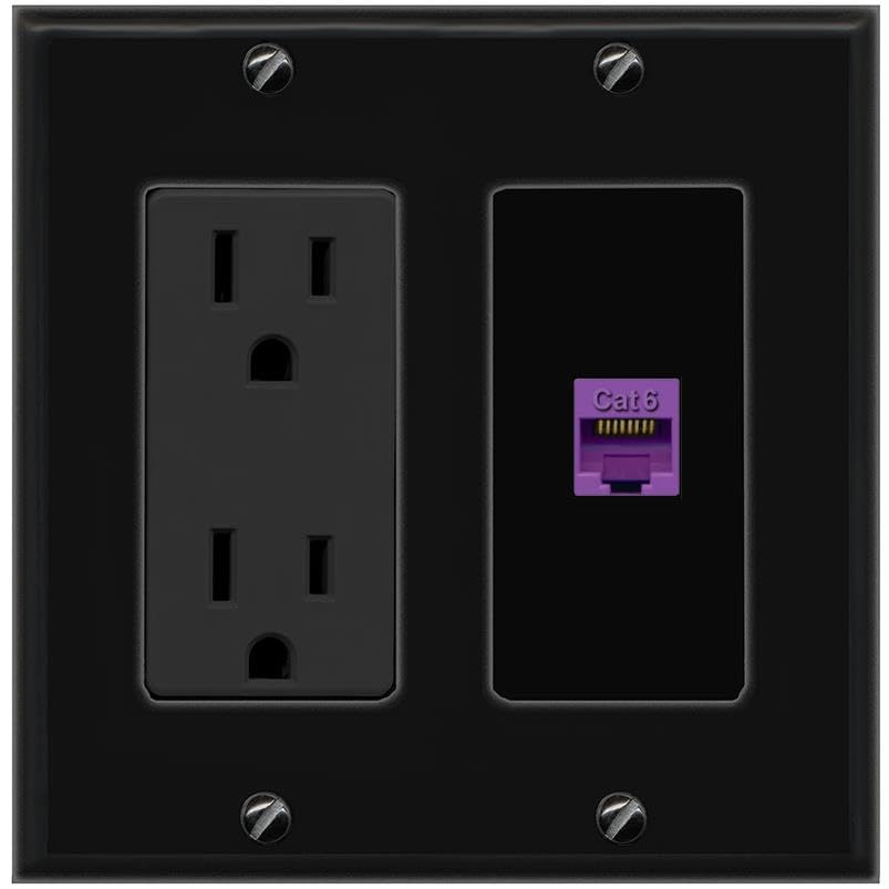 RiteAV CAT6-PURPLE Wall Plate with Power Outlet [Black]