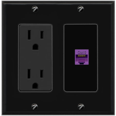 RiteAV CAT6-PURPLE Wall Plate with Power Outlet [Black]