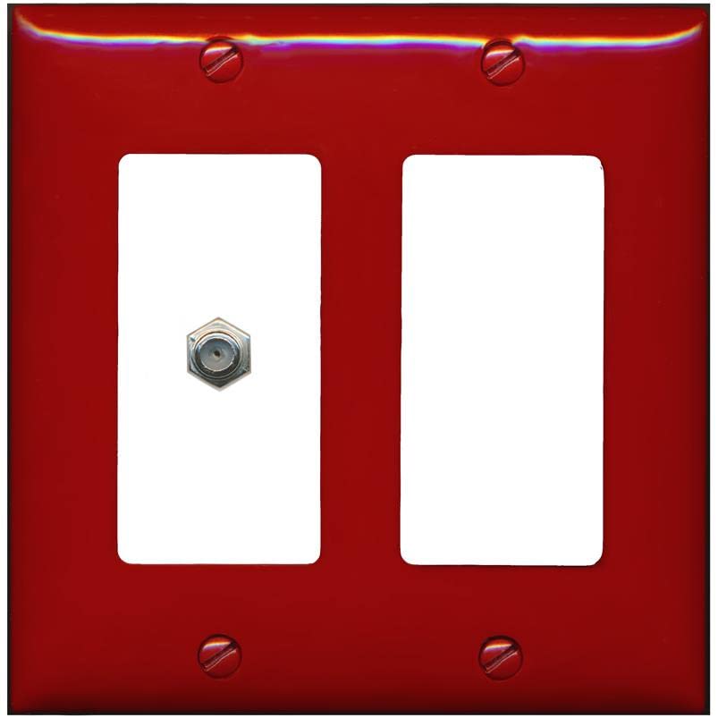 RiteAV 1 Port Coax Cable TV F-Type Wall Plate - 2 Gang [Red/White]