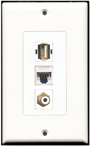 RiteAV 1 Port RCA White 1 USB A-A 1 Cat5e Ethernet White Wall Plate OVERSIZED