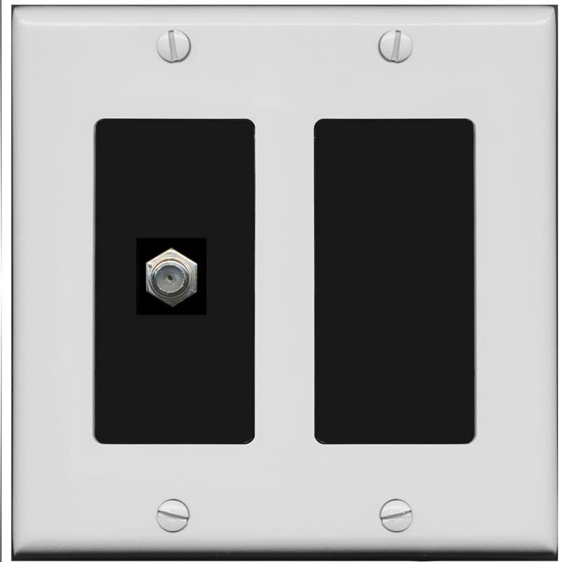 RiteAV 1 Port Coax Cable TV F-Type Wall Plate - 2 Gang [Gray/Black]