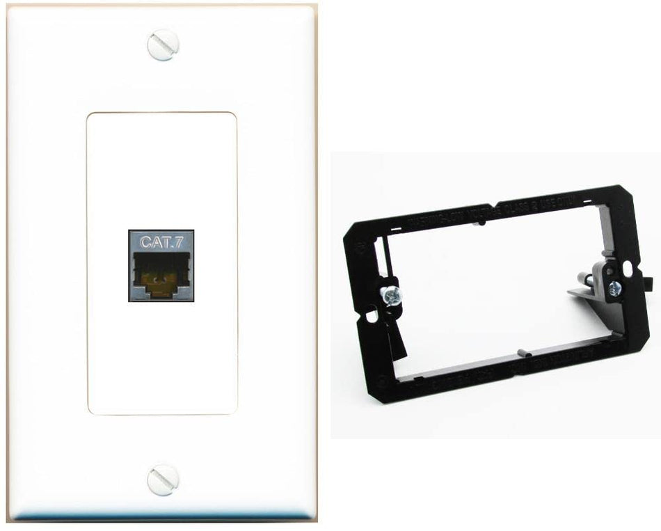 RiteAV 1 Port Cat7 Shielded Ethernet Wall Plate - 1 Gang w-Bracket [White/White]