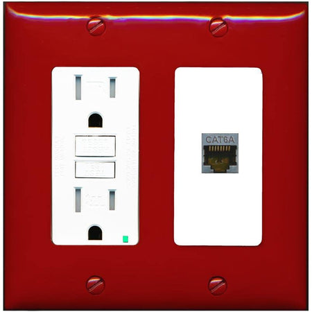 RiteAV 1 Port Cat6A Wall Plate - GFCI [Red/White]